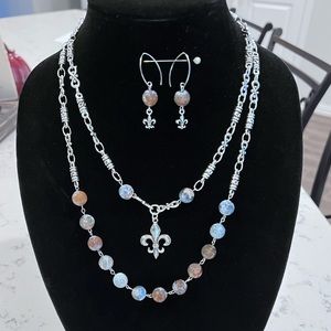 NWOT - Beautiful Sterling silver, double strand necklace with matching earrings